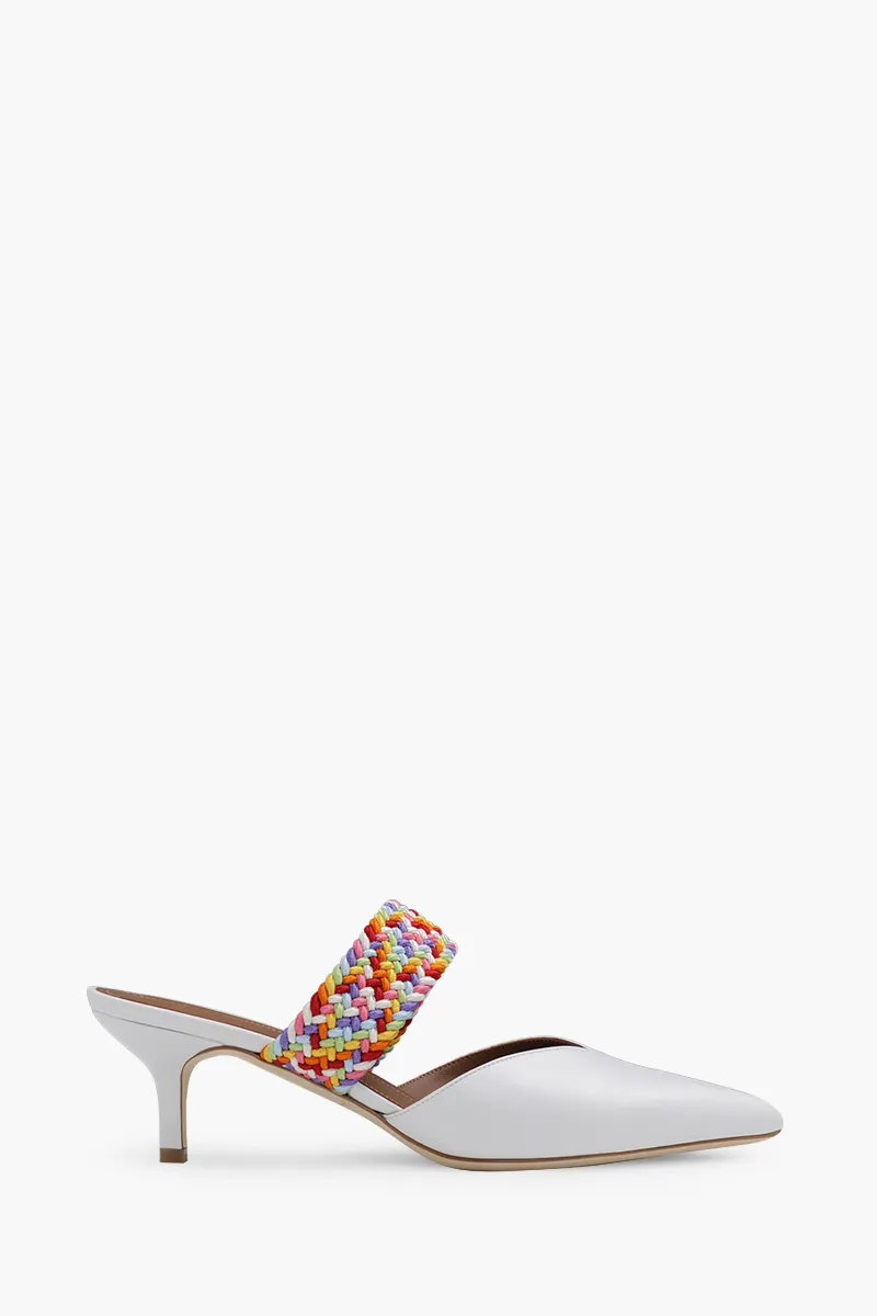 MALONE SOULIERS Maisie Kitten Mules 45mm in White/Multicolor Nappa Leather 0