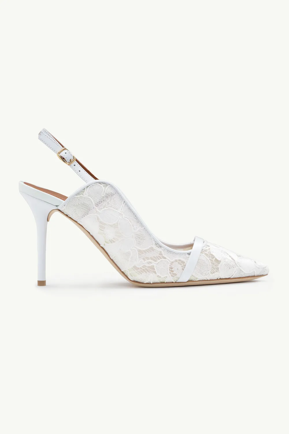 MALONE SOULIERS Marion Lace Bridal Slingback Pumps 85mm in White/White 0