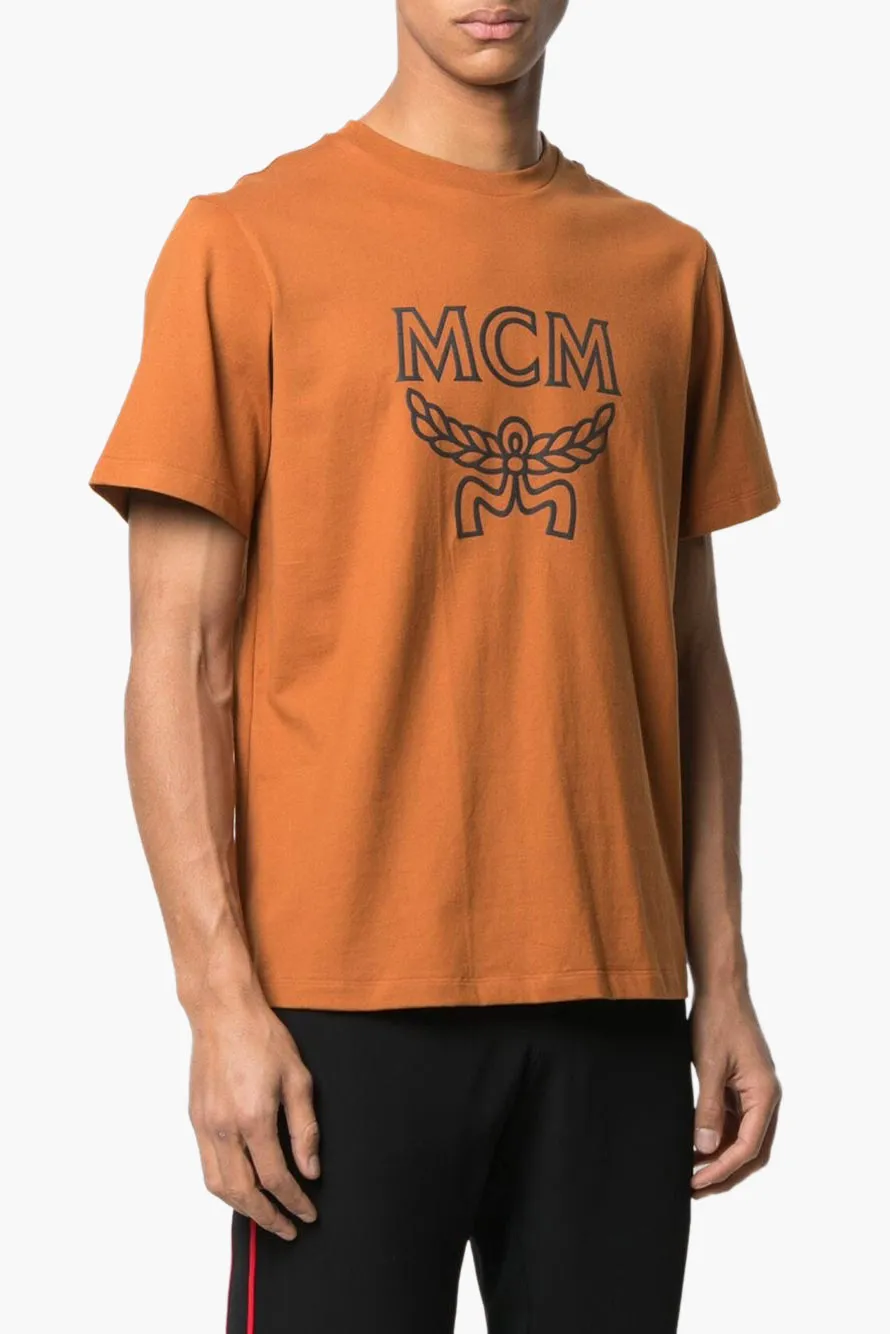 MCM Men Crew Neck T-Shirt in Pecan Cotton 1