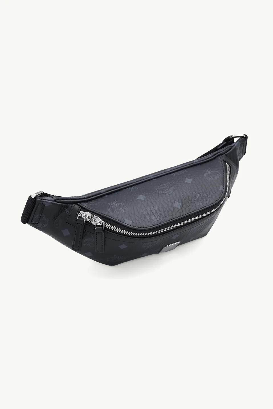 MCM Small Fursten Belt Bag in Black with D ring Detail at Side 2
