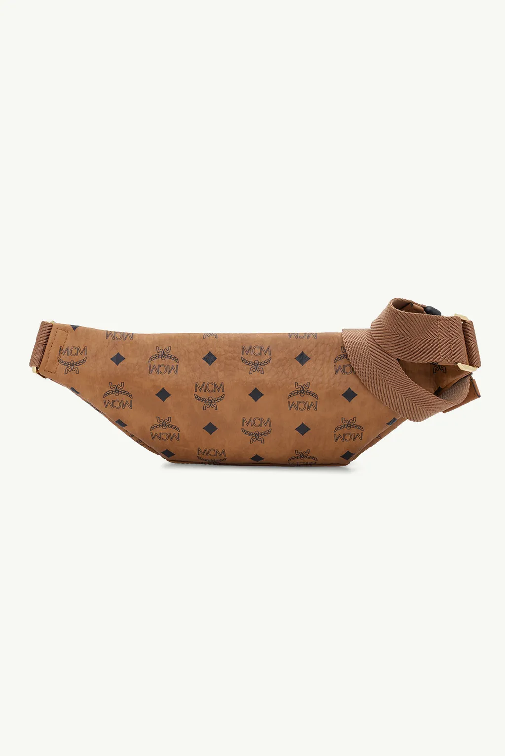MCM Small Fursten Belt Bag in Cognac with D ring Detail at Side 1