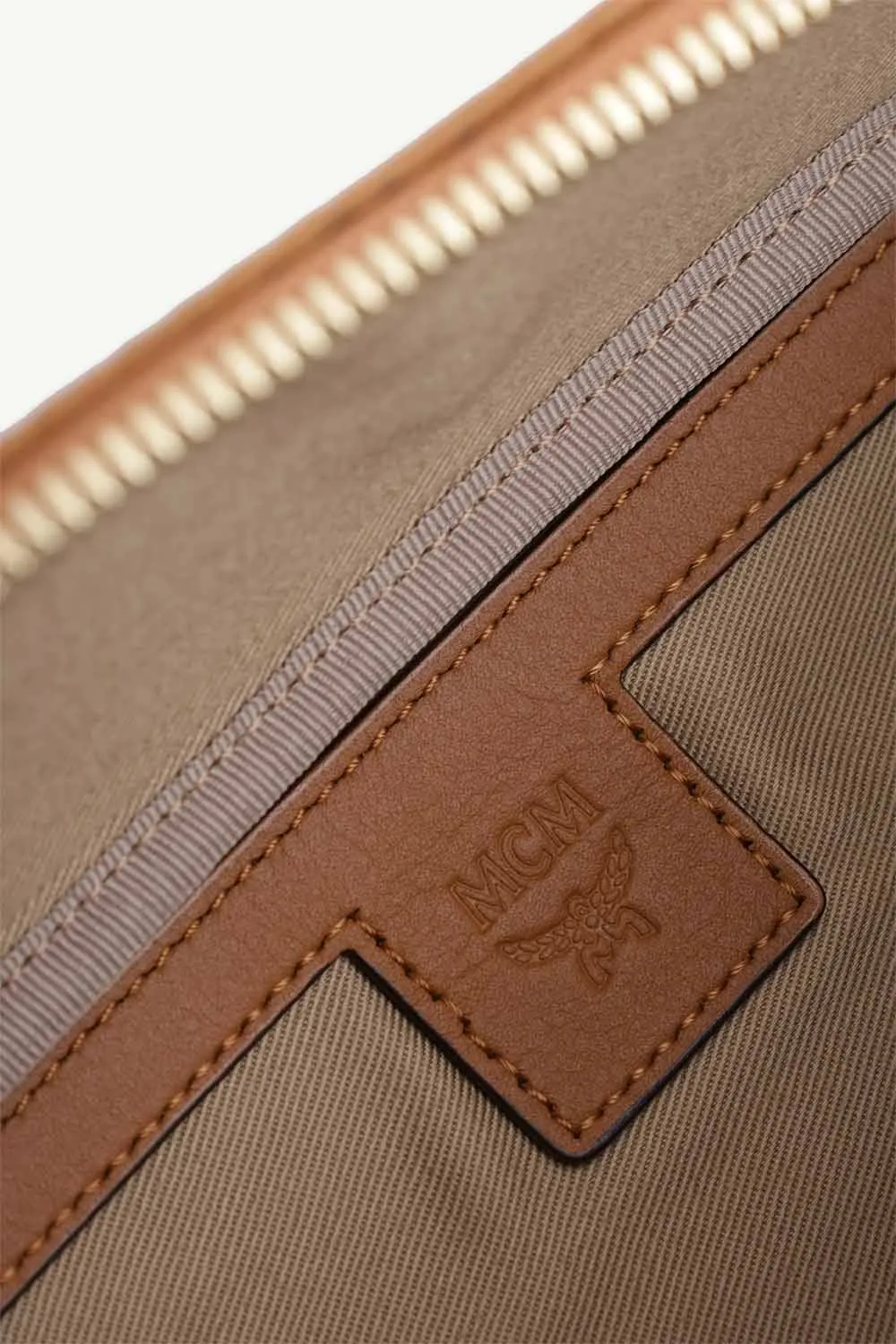 MCM Small Fursten Belt Bag in Cognac with D ring Detail at Side 3