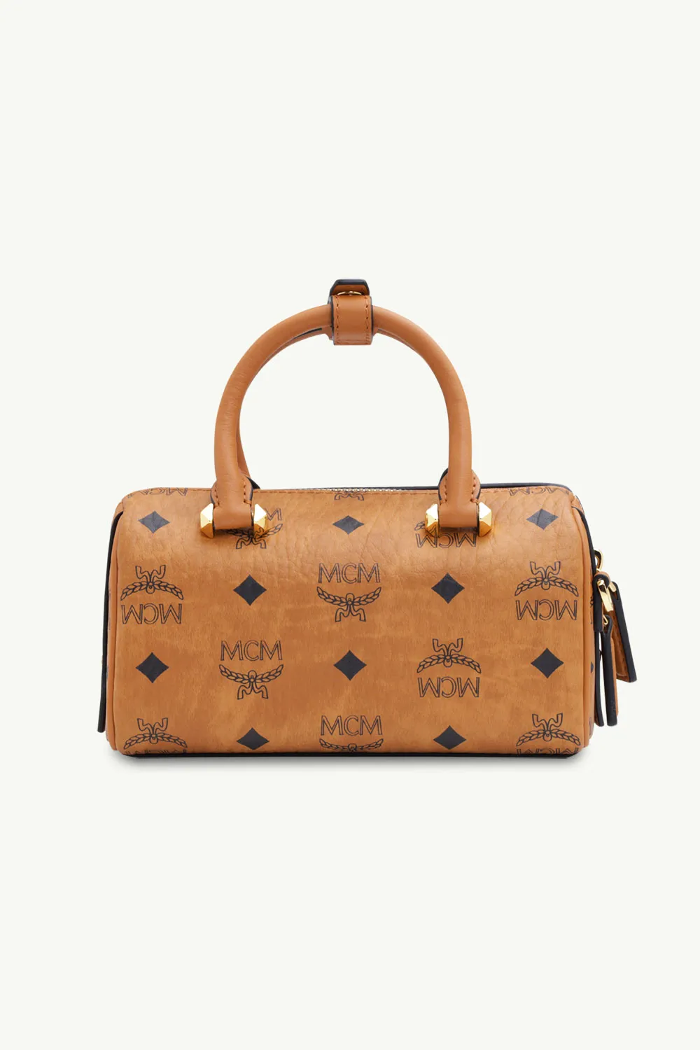 MCM Mini Essential Boston Top Handle Bag in Cognac with Crossbody Strap 1