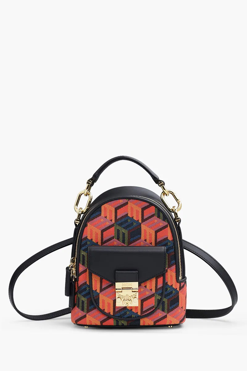 MCM X-Mini Tracy Bebeboo Backpack in Black Multicolor with Cubic Monogram 0