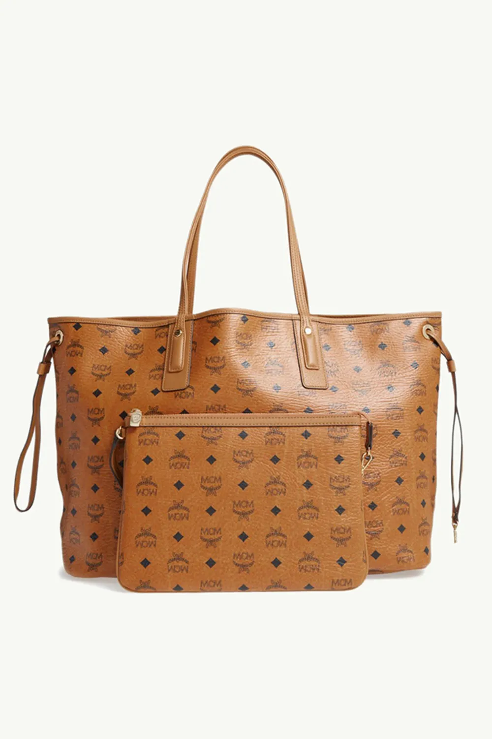MCM Large Liz Reversible Shopper Tote Bag in Cognac with Pouch 1