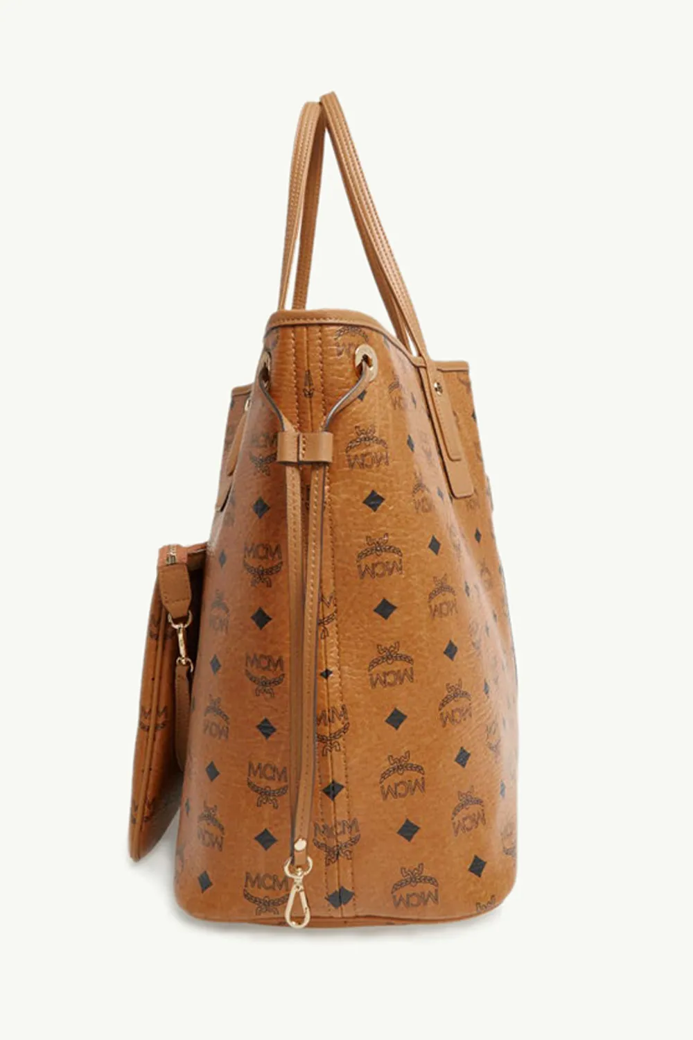 MCM Large Liz Reversible Shopper Tote Bag in Cognac with Pouch 2