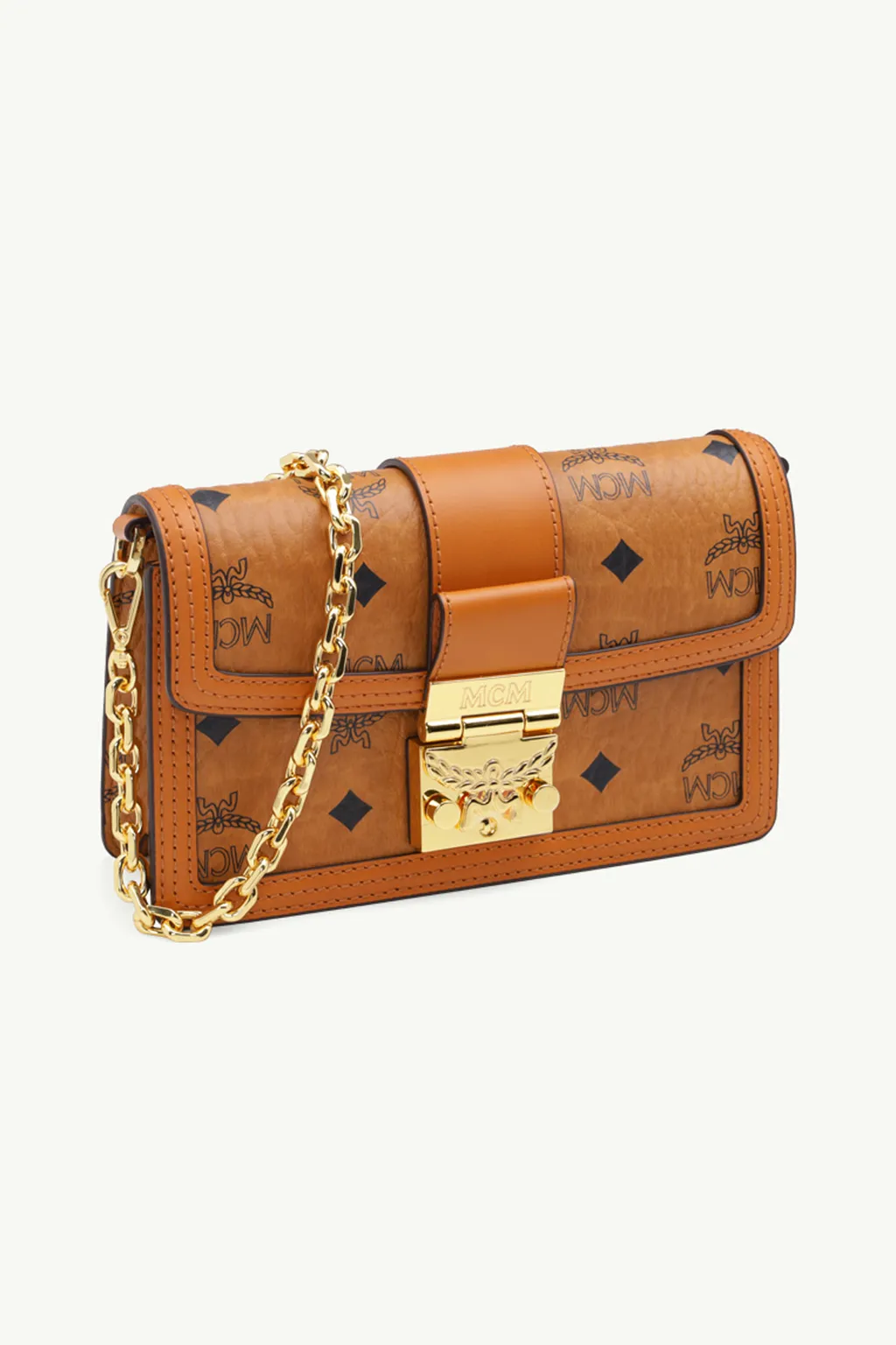 MCM Mini Tracy Chain Crossbody Bag in Cognac Visetos x Vachetta Leather 2