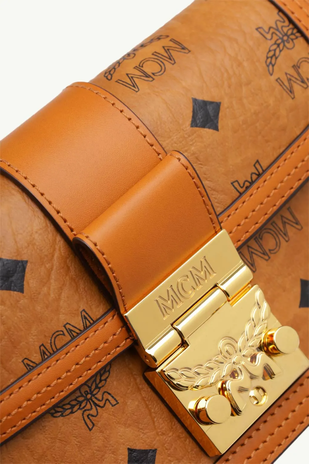 MCM Mini Tracy Chain Crossbody Bag in Cognac Visetos x Vachetta Leather 3