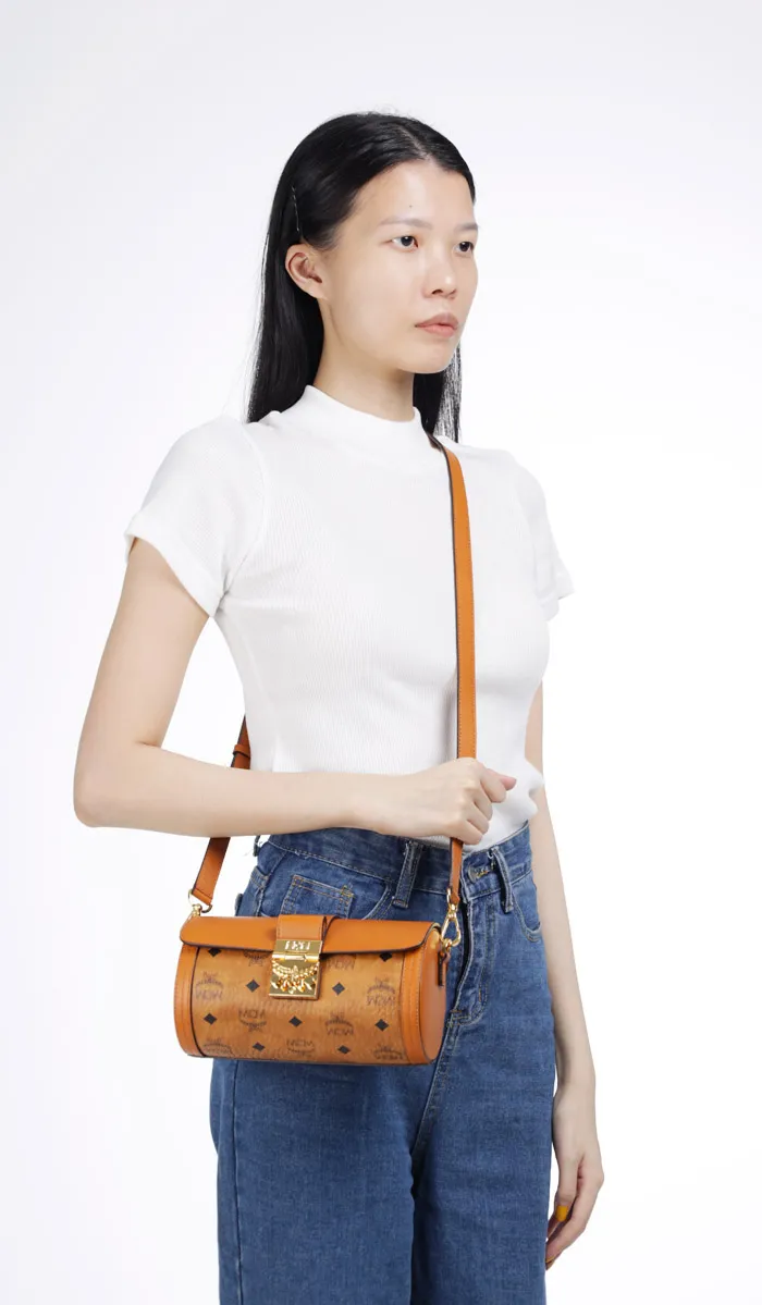 MCM Small Tracy Circular Crossbody Bag in Cognac 4