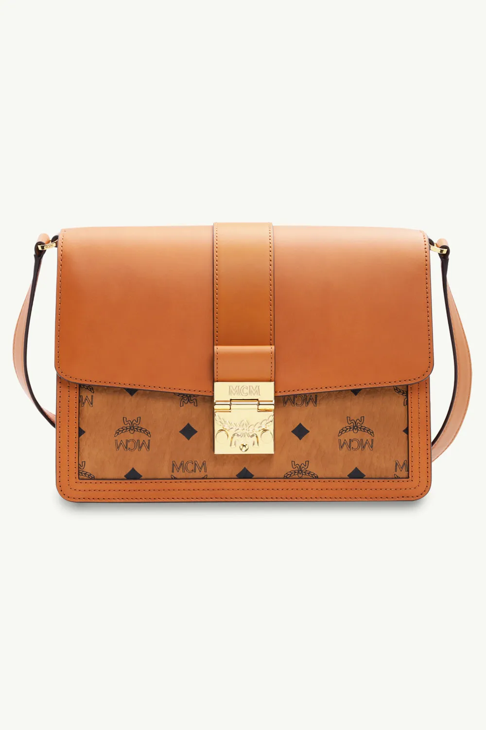 MCM Medium Tracy Flap Shoulder Bag in Cognac Mix Leather 0