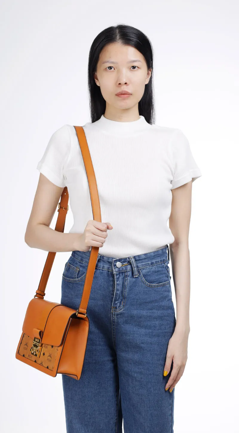 MCM Medium Tracy Flap Shoulder Bag in Cognac Mix Leather 4