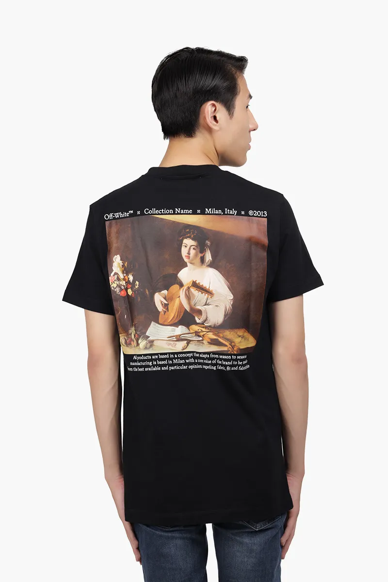 OFF WHITE Men Caravaggio Lute Print Slim Fit T-Shirt in Black Multicolor 1
