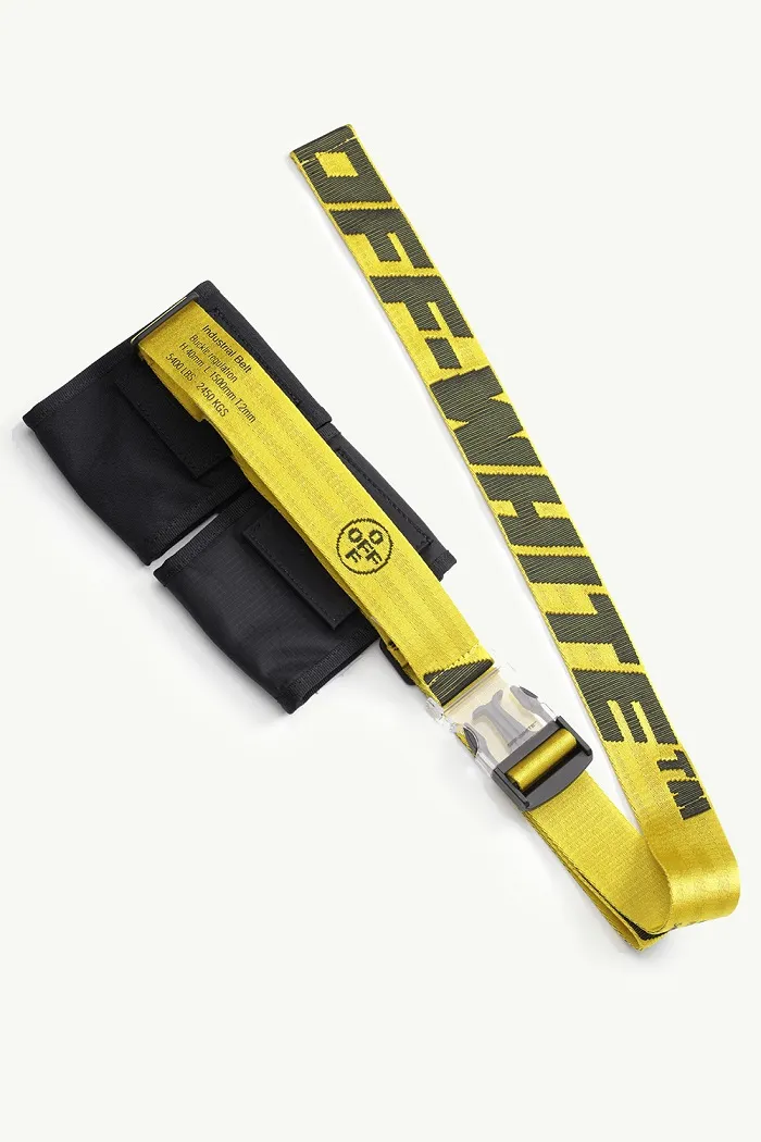 OFF WHITE Men 2 Pockets in Black with Yellow Industrial Belt Strap 3