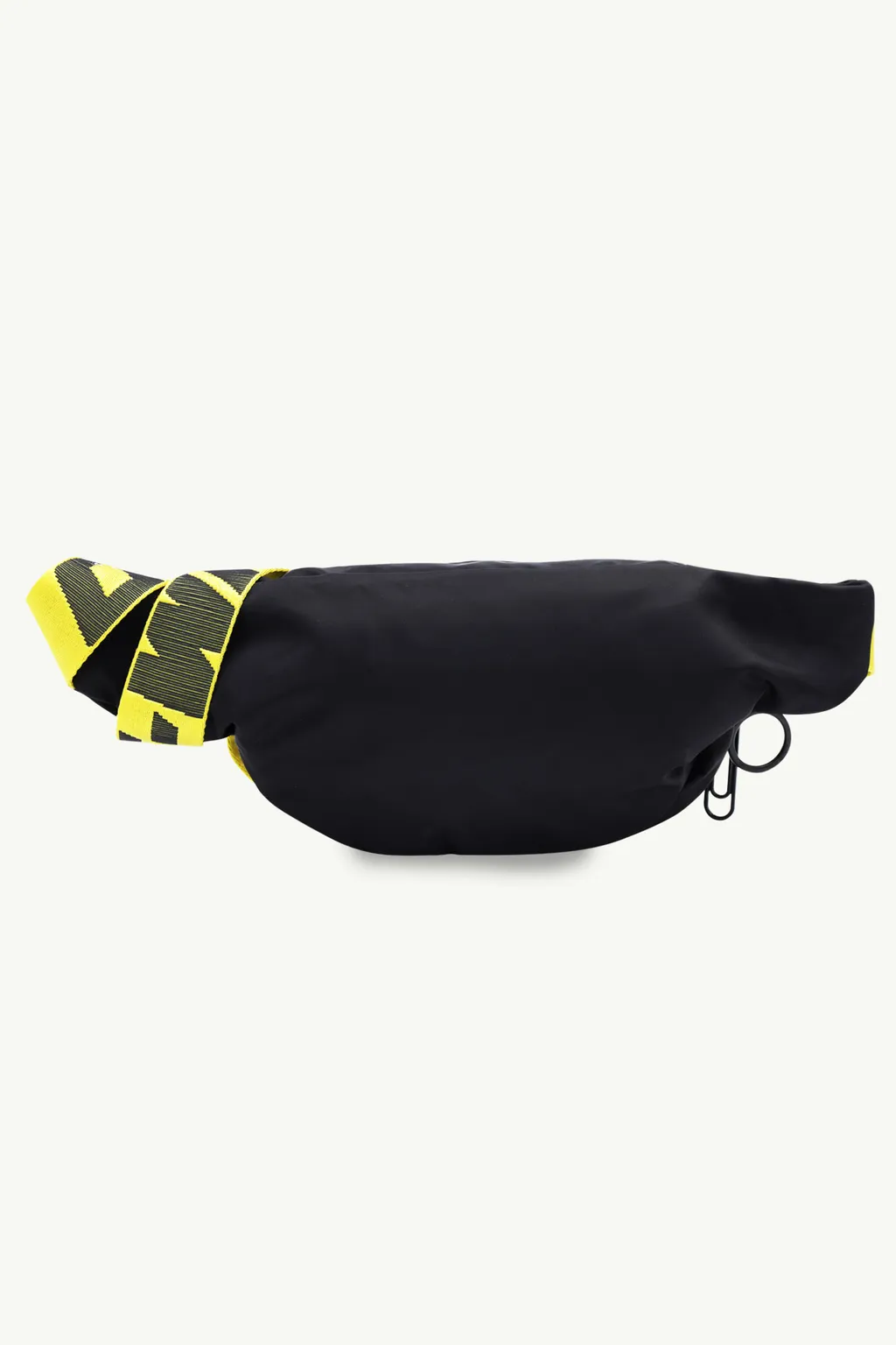 OFF WHITE Men Nylon Logo Patch Bum Bag in Black with Yellow Industrial Strap 1