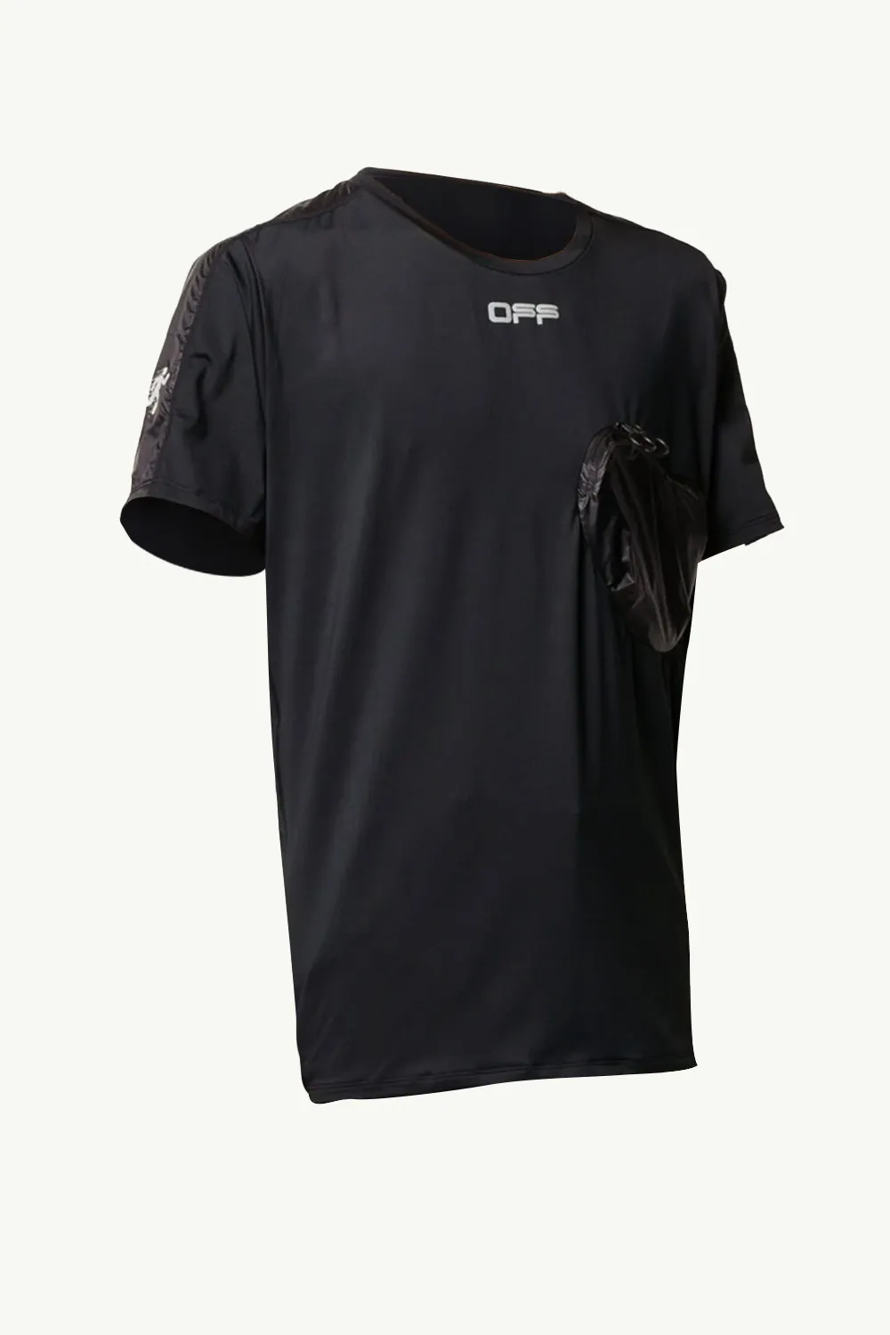 OFF WHITE Men Casual Arrows Printed T-Shirt in Black with Pocket on Chest 2