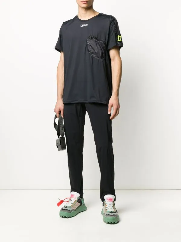 OFF WHITE Men Casual Arrows Printed T-Shirt in Black with Pocket on Chest 4