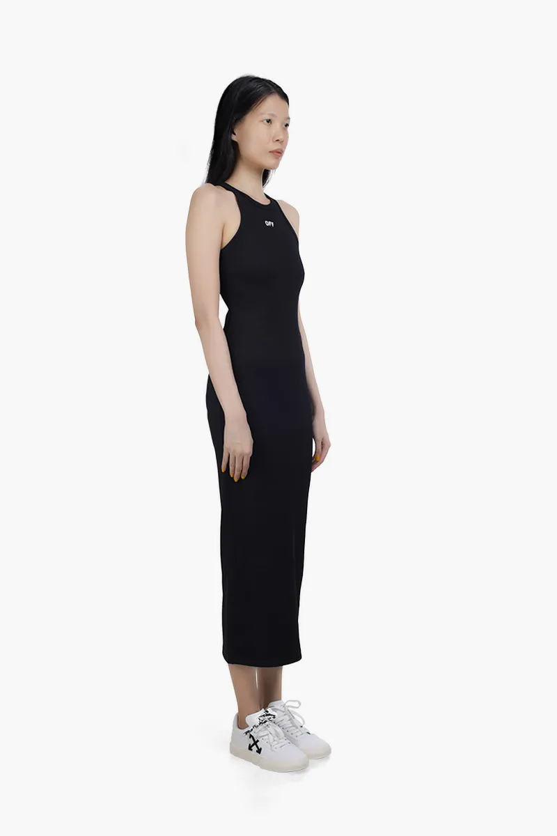 OFF WHITE Women Lux Short Sleeves Long Dress in Black 2