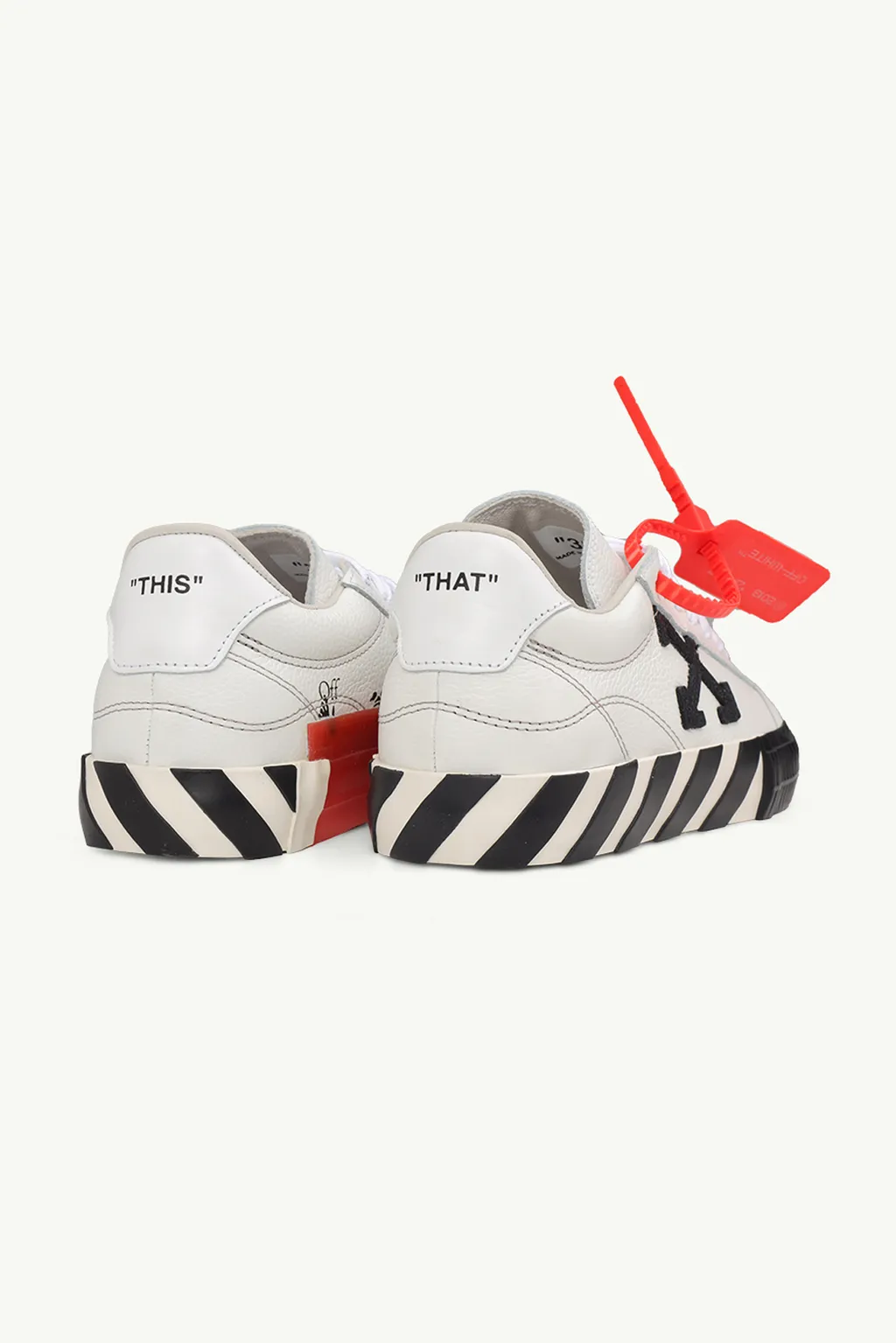 OFF WHITE Women Vulcanized Low Top Sneakers in White/Black Leather with Logos 2