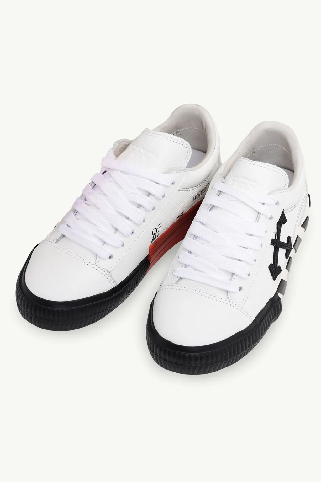 OFF WHITE Women Vulcanized Low Top Sneakers in White/Black with Logos 1