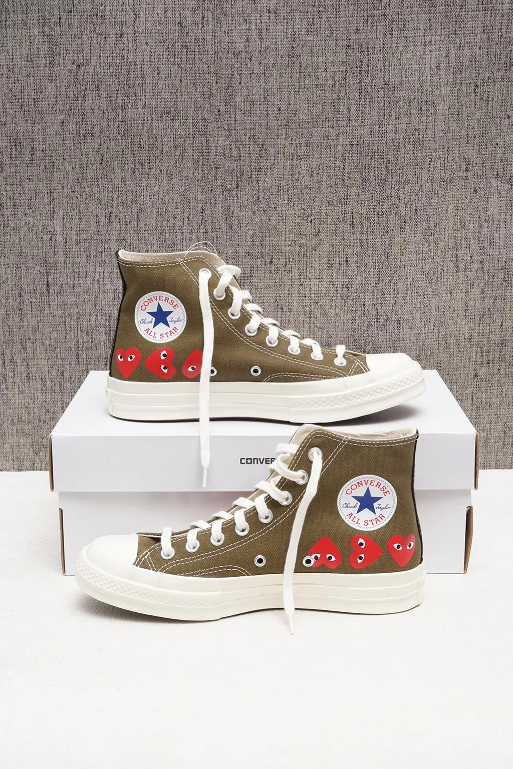 CONVERSE x PLAY CDG Chuck 70 Multi Heart High Top Sneaker in Khaki Green 2