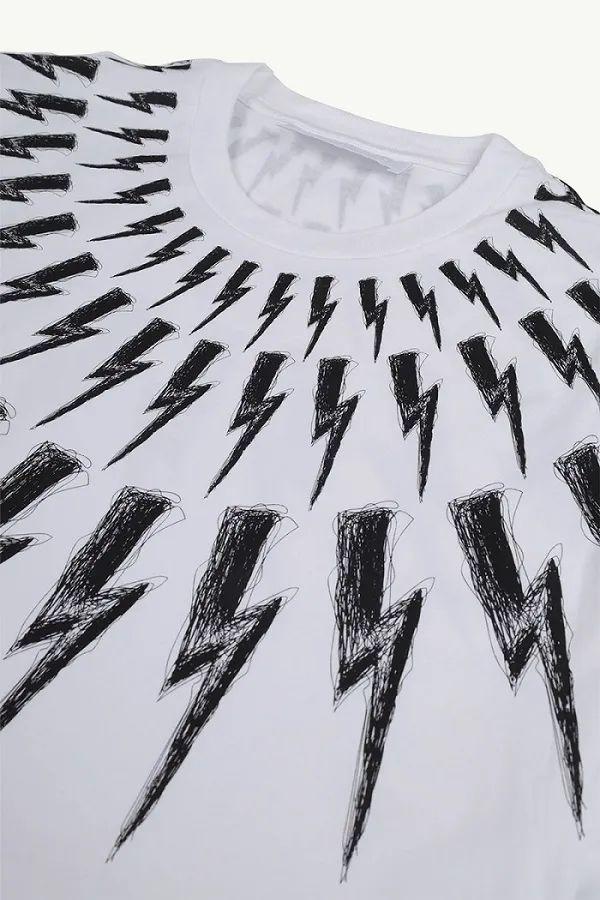 NEIL BARRETT Men Scribbled Thunderbolt T-Shirt in White/Black 2