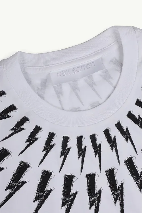 NEIL BARRETT Men Scribbled Thunderbolt T-Shirt in White/Black 3