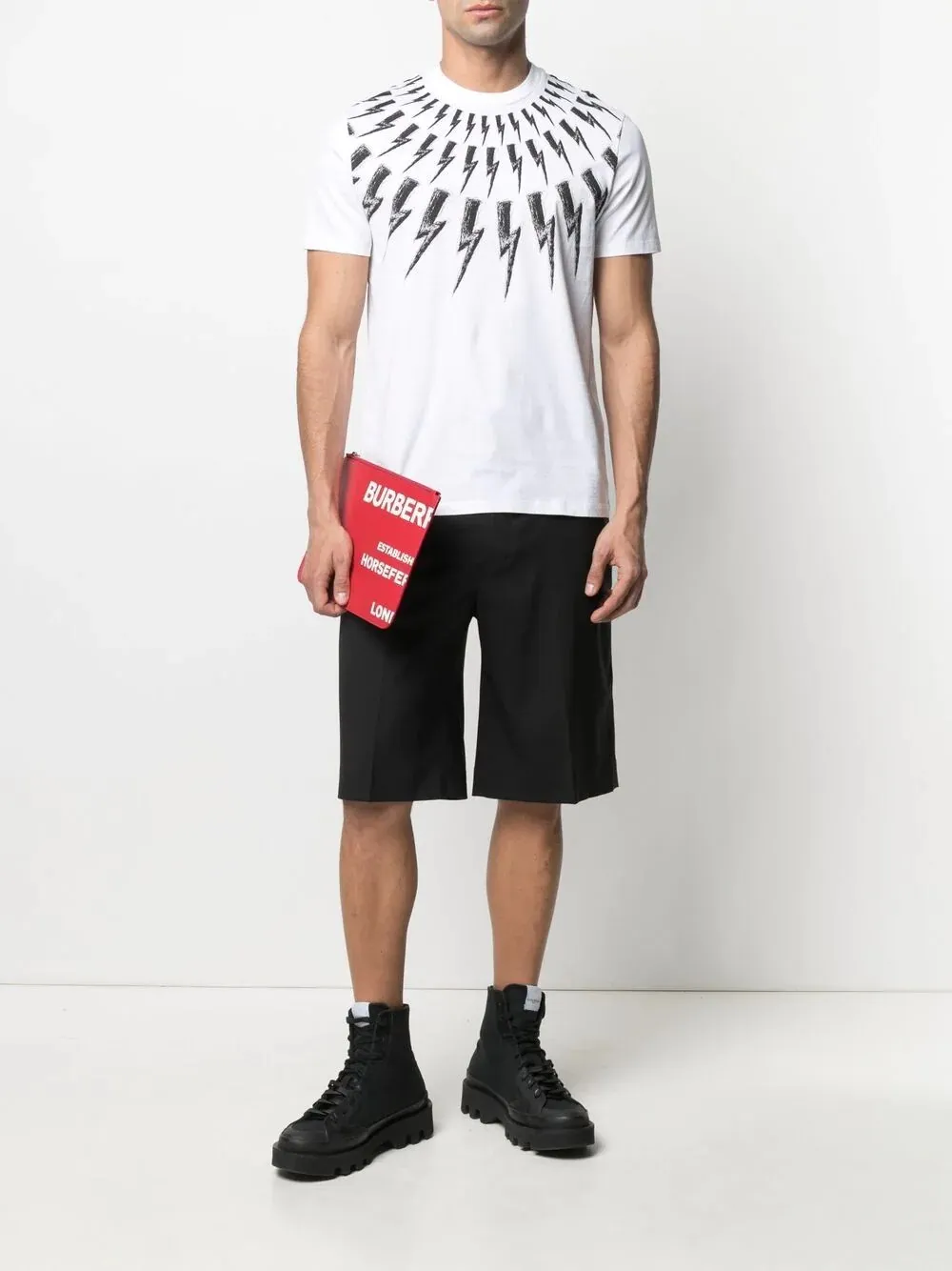 NEIL BARRETT Men Scribbled Thunderbolt T-Shirt in White/Black 4