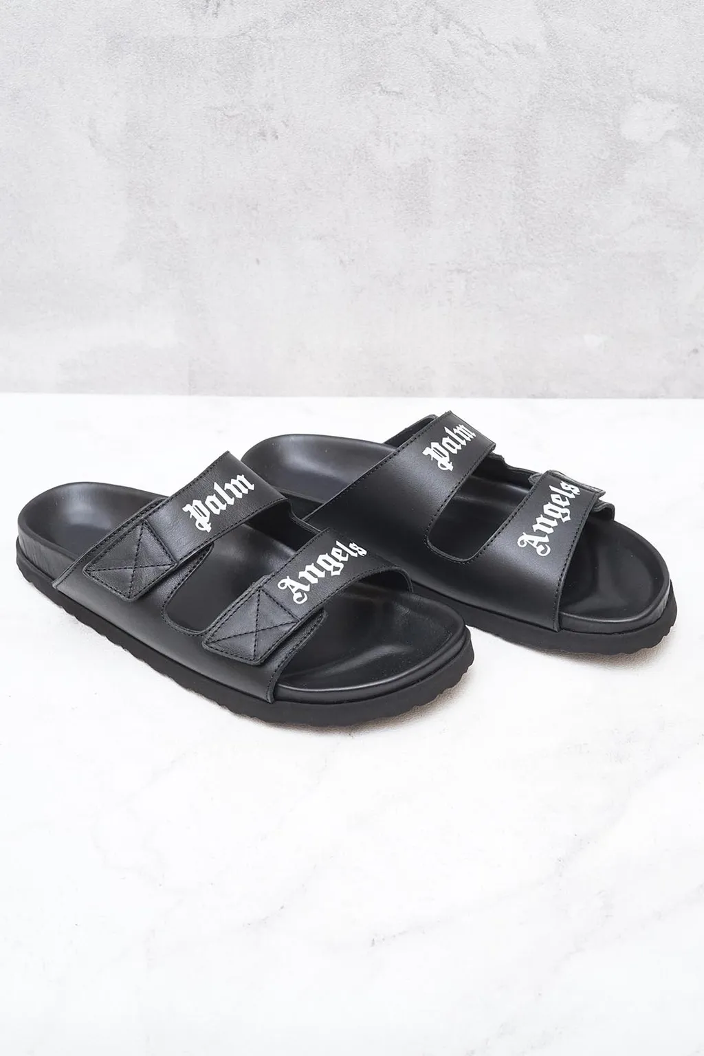 PALM ANGELS Men Logo Double Strap Sandals in Black/White 0