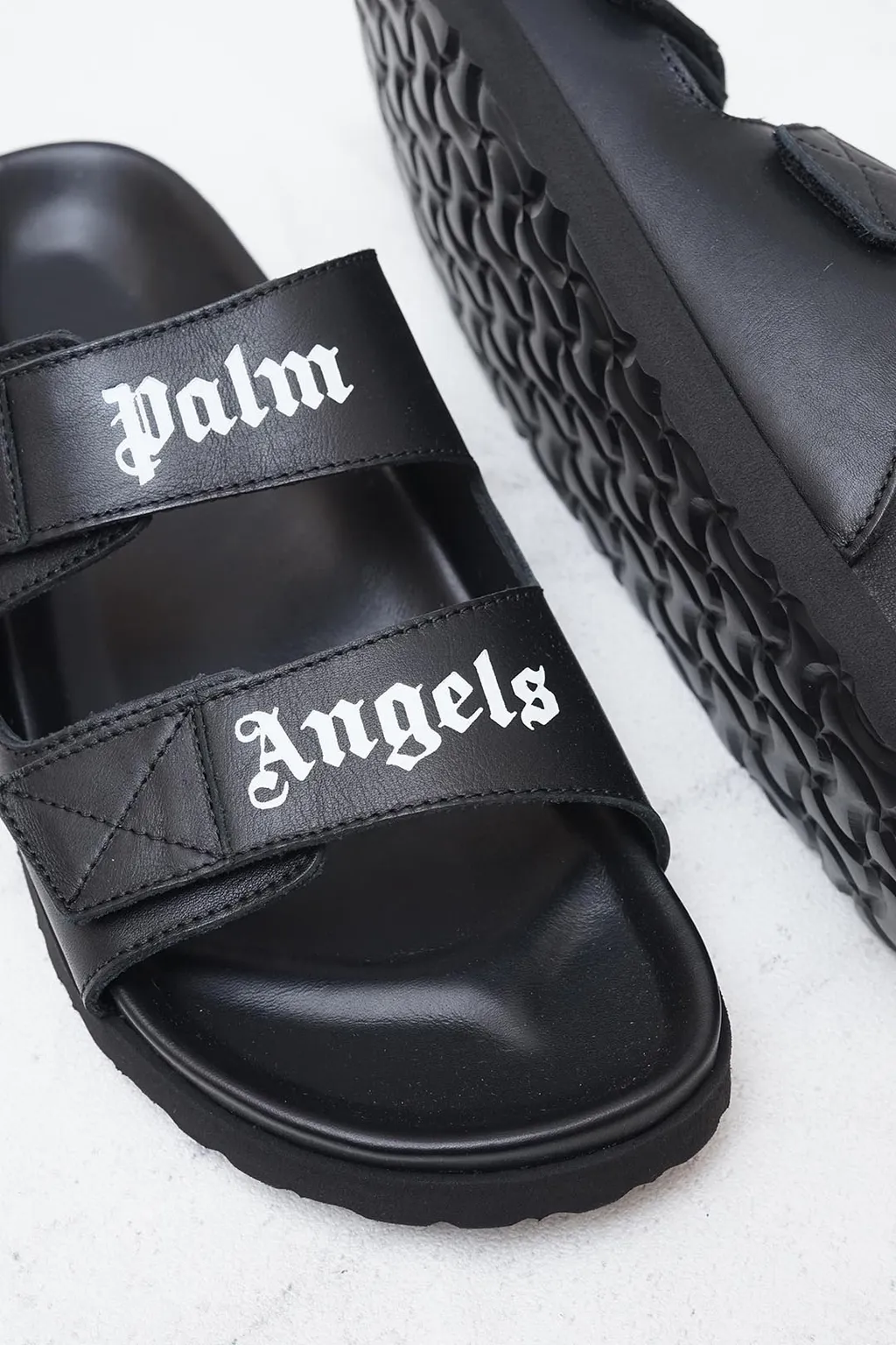PALM ANGELS Men Logo Double Strap Sandals in Black/White 1