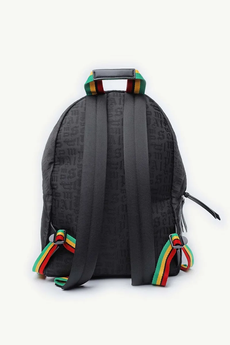 PALM ANGELS Monogram Pattern Backpack in Black with Multicolor Strap 1