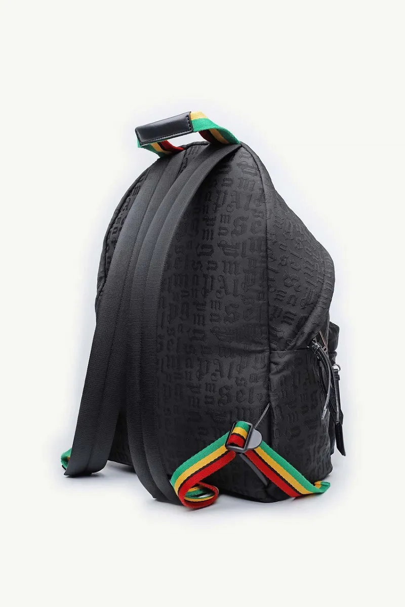 PALM ANGELS Monogram Pattern Backpack in Black with Multicolor Strap 2