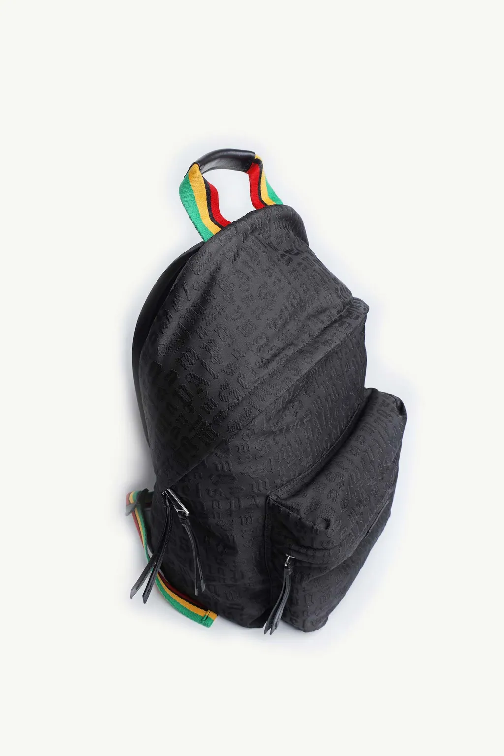 PALM ANGELS Monogram Pattern Backpack in Black with Multicolor Strap 3