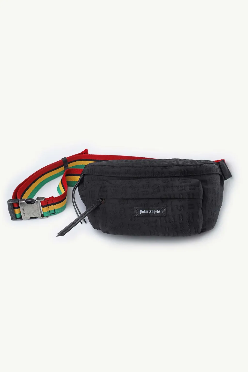 PALM ANGELS Monogram Pattern Bumbag in Black with Multicolor Strap 2