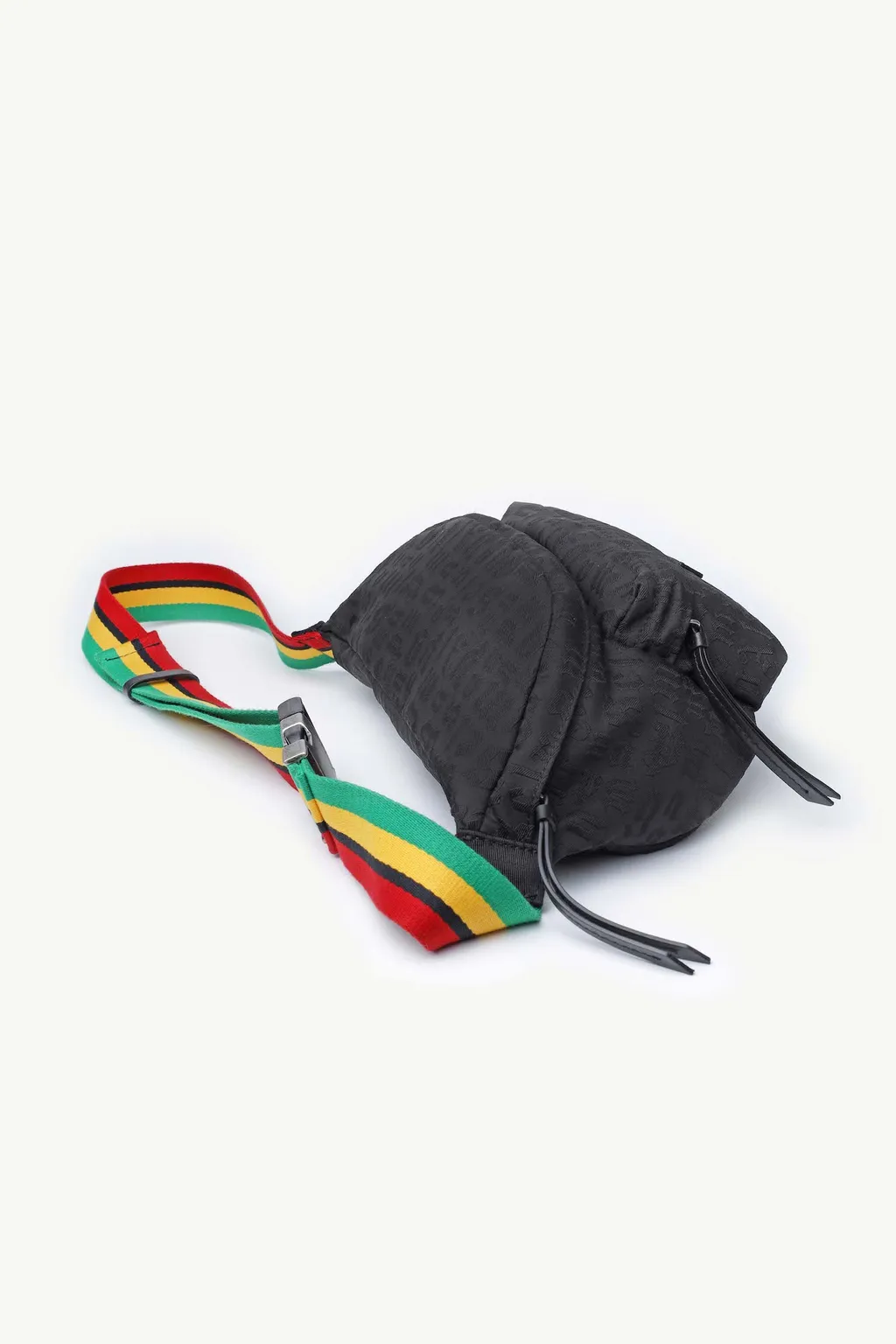 PALM ANGELS Monogram Pattern Bumbag in Black with Multicolor Strap 3