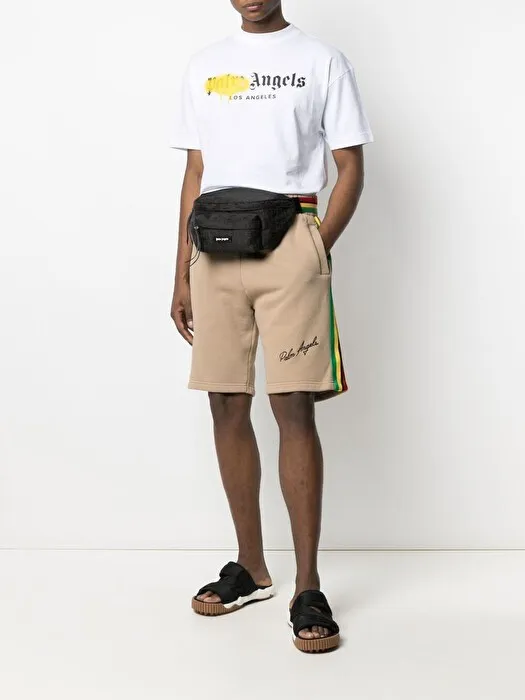 PALM ANGELS Monogram Pattern Bumbag in Black with Multicolor Strap 4