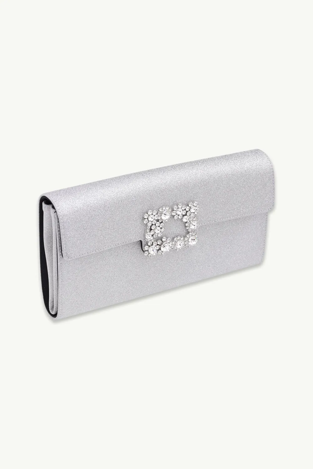 ROGER VIVIER Flower Strass Buckle Clutch in Silver Glitter Fabrics 2