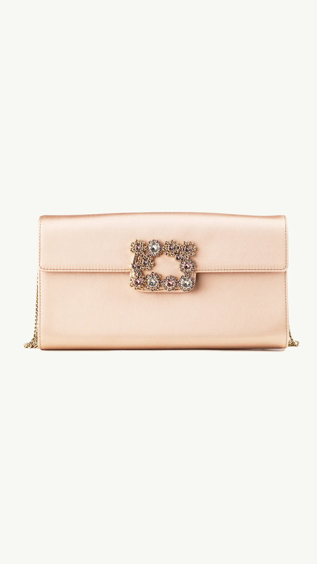 ROGER VIVIER Flower Strass Buckle Clutch in Pink Satin 0