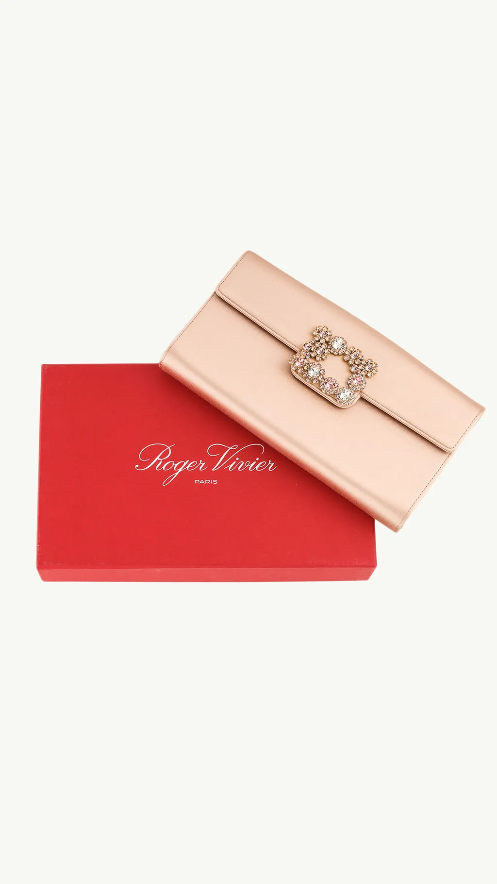 ROGER VIVIER Flower Strass Buckle Clutch in Pink Satin 3