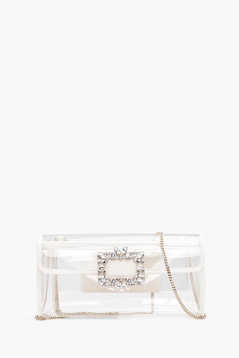 ROGER VIVIER Broche Vivier Buckle Clutch in Off White PVC 0