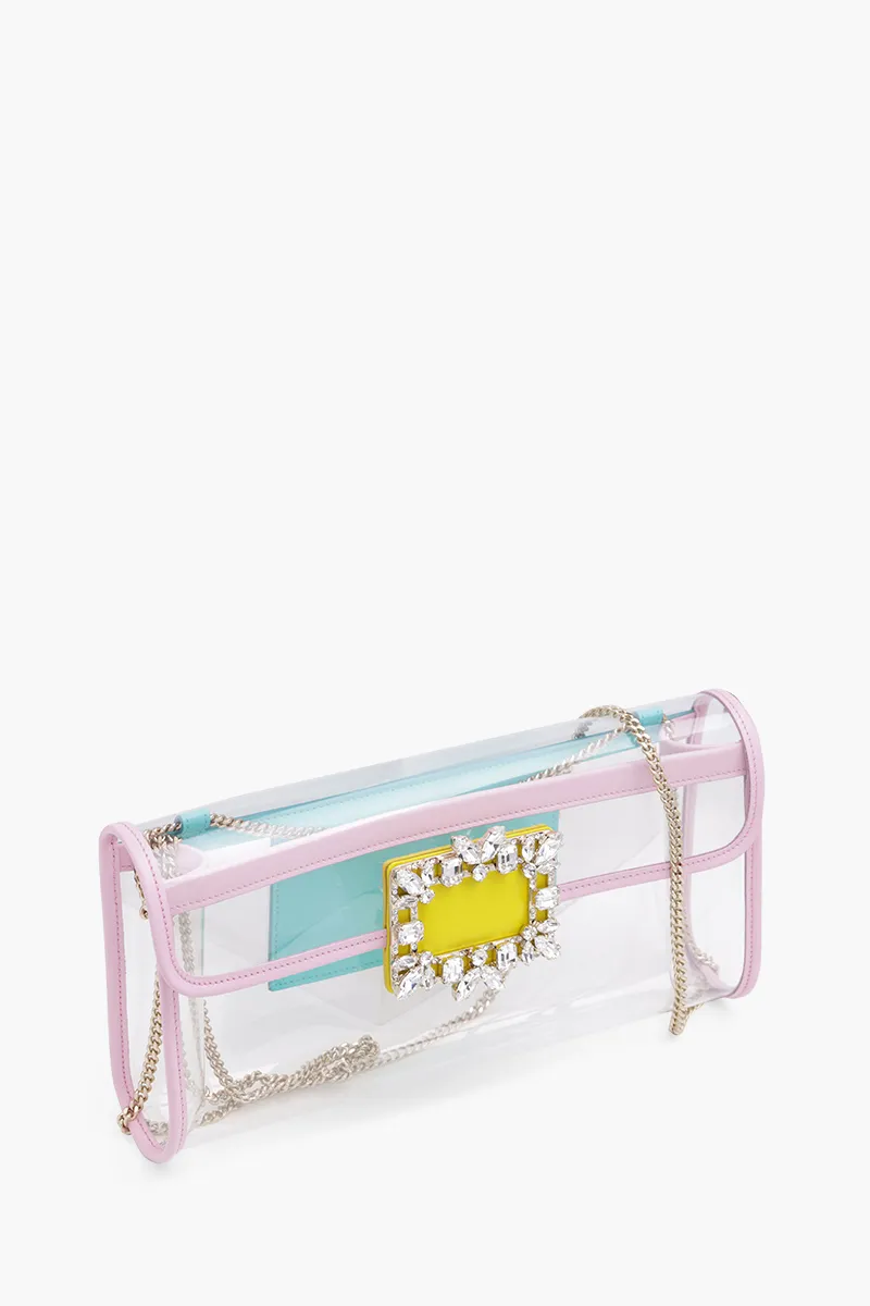 ROGER VIVIER Broche Vivier Buckle Clutch in Green/Pink/Yellow PVC 2