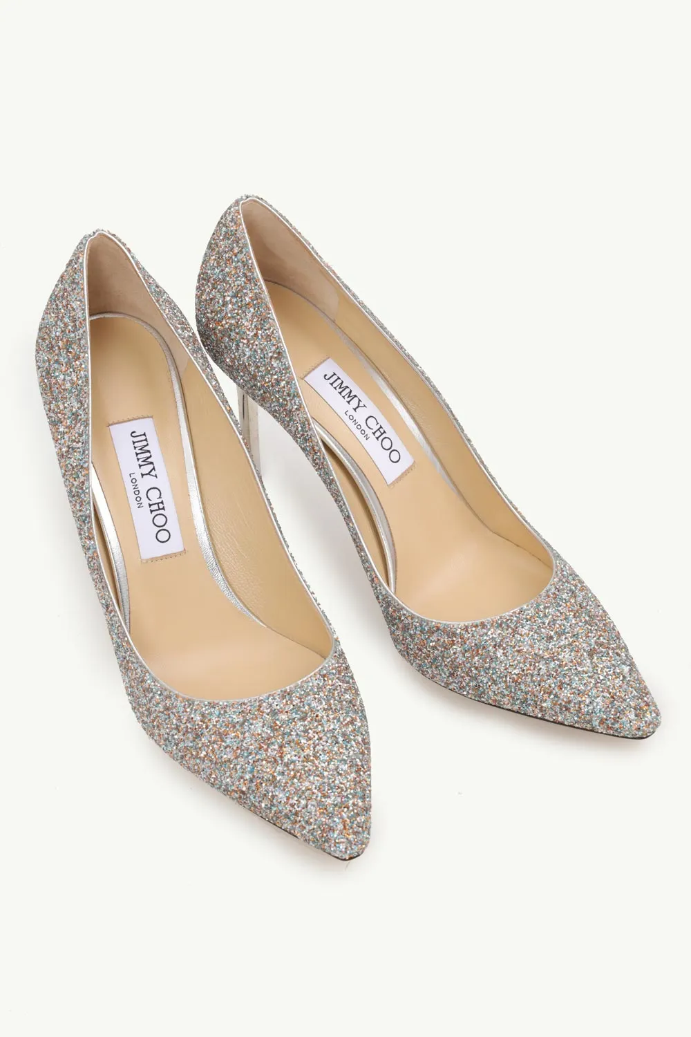 JIMMY CHOO Romy Pumps 85mm in Silver Multicolors Joy Coarse Glitter 1