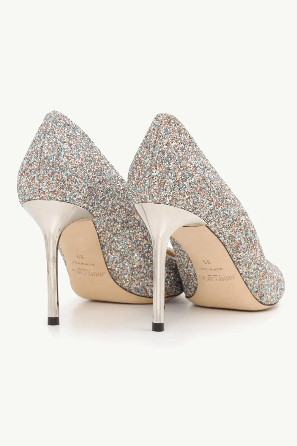 JIMMY CHOO Romy Pumps 85mm in Silver Multicolors Joy Coarse Glitter 2