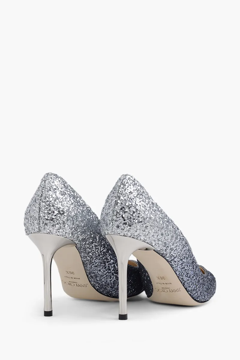JIMMY CHOO Romy Pumps 85mm Glittered in Navy/Silver 2