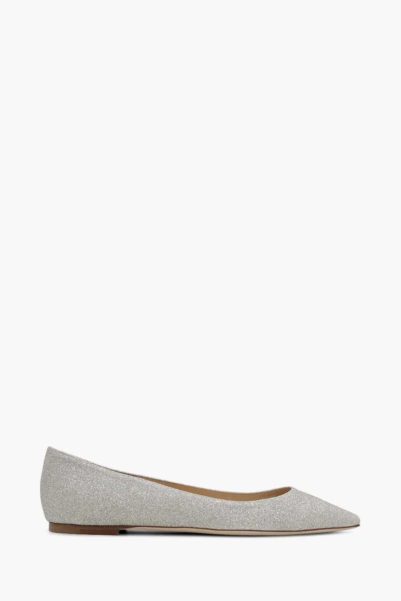 JIMMY CHOO Romy Ballerina Platinum in Ice Glitter 0