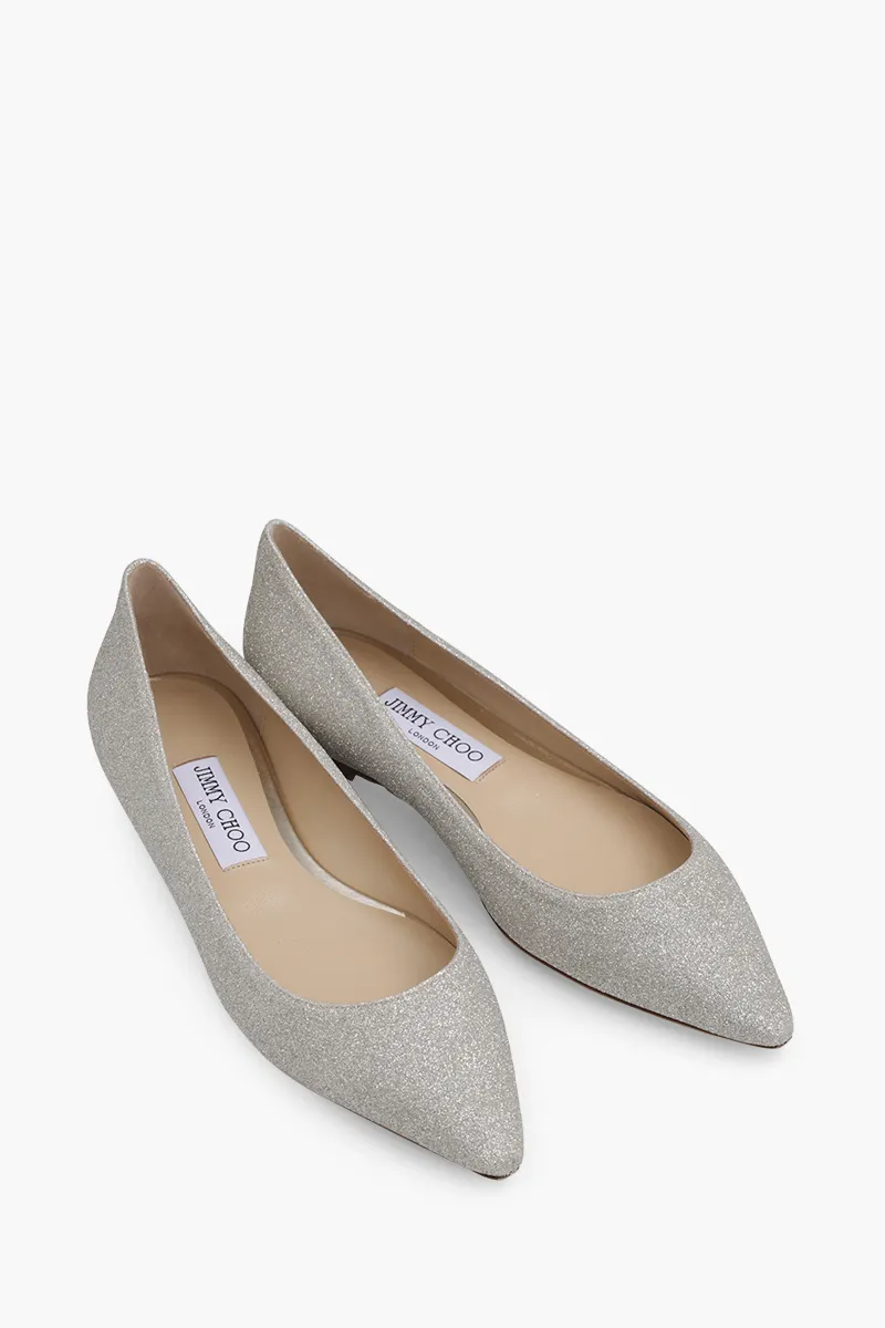 JIMMY CHOO Romy Ballerina Platinum in Ice Glitter 1