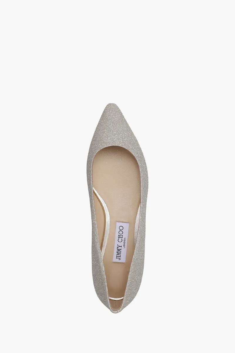 JIMMY CHOO Romy Ballerina Platinum in Ice Glitter 3