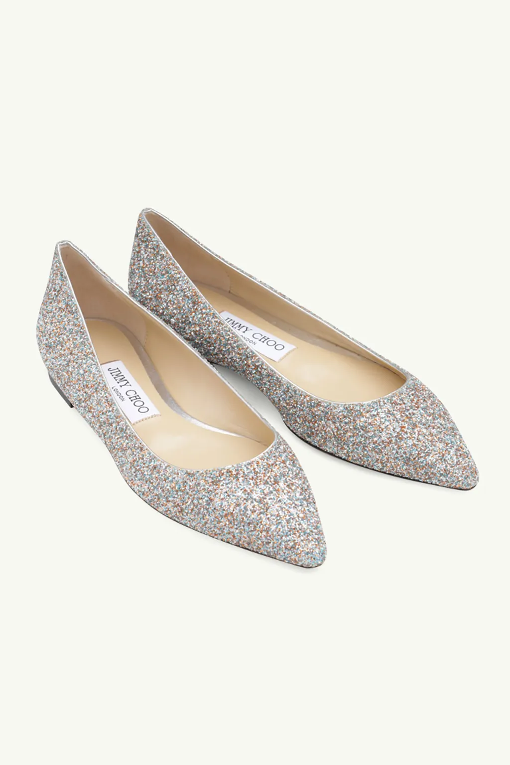 JIMMY CHOO Romy Ballerina in Silver Multicolors Joy Coarse Glitter 1