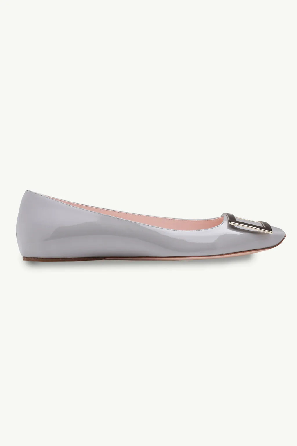 ROGER VIVIER Trompette Metal Buckle Ballerina in Grey Patent Leather 0