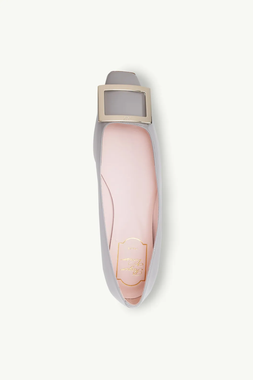 ROGER VIVIER Trompette Metal Buckle Ballerina in Grey Patent Leather 3