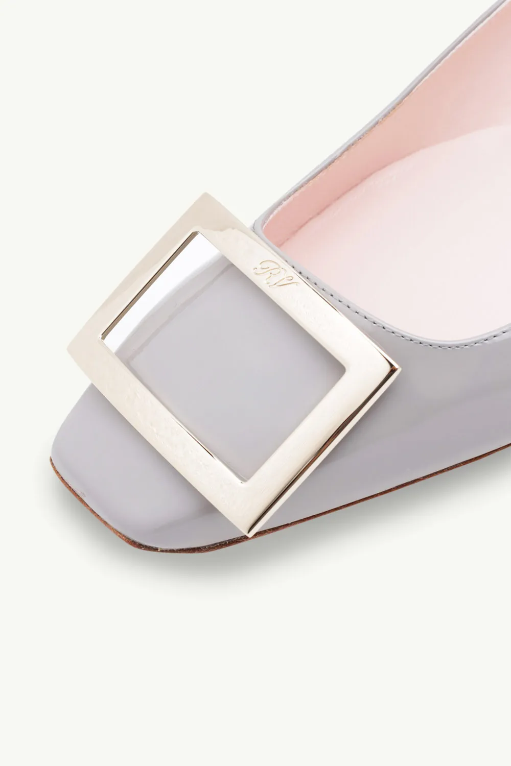 ROGER VIVIER Trompette Metal Buckle Ballerina in Grey Patent Leather 4